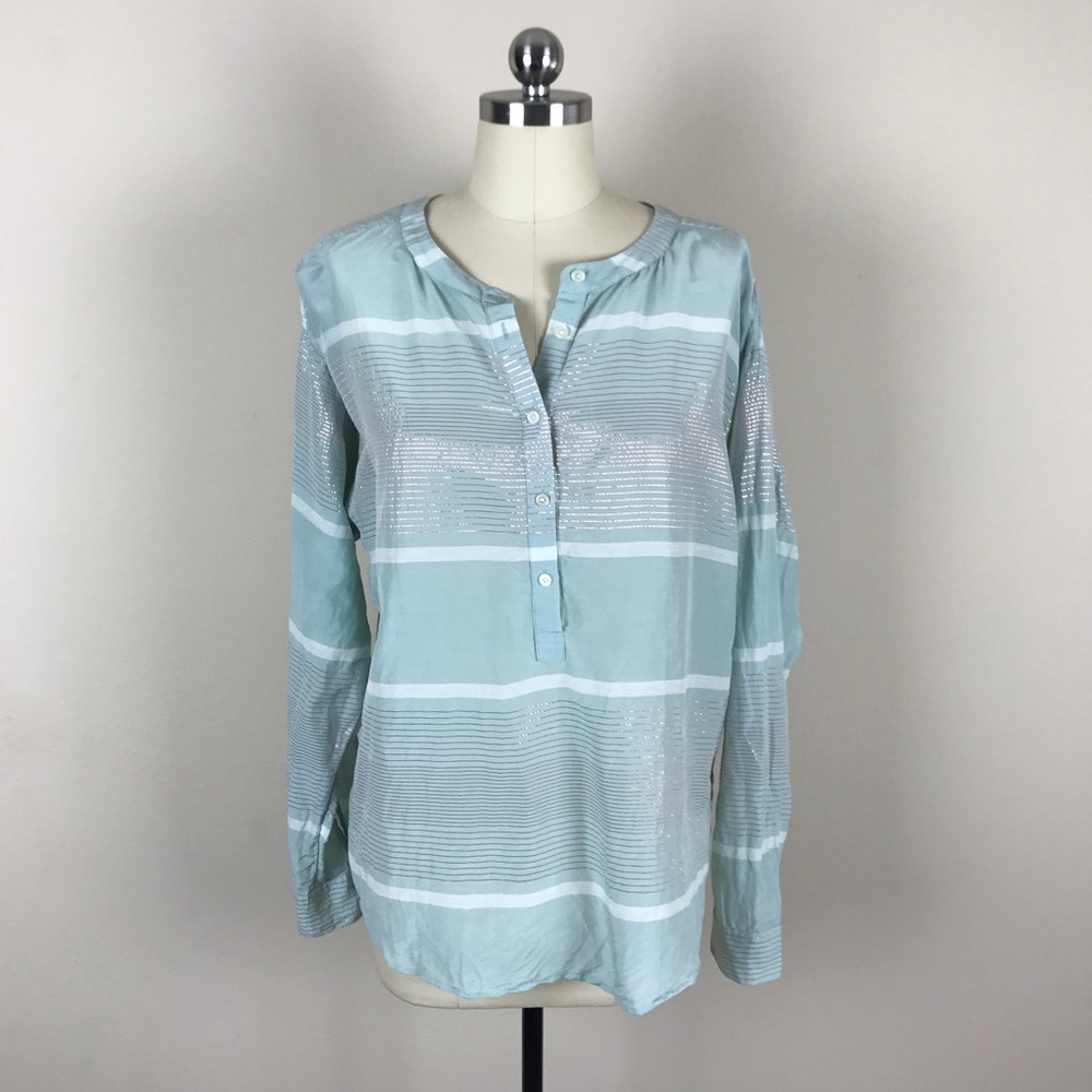 LOFT Light Blue Striped Blouse